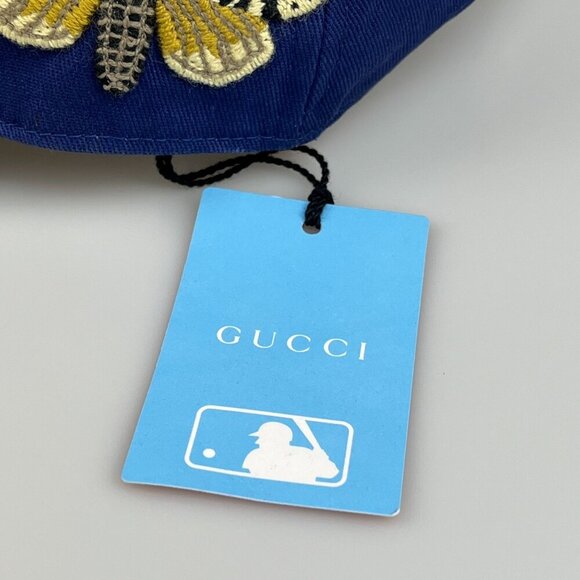 NWT Gucci Unisex Cotton NY Yankee Butterfly Embroidery Baseball Hat in blue main image 13